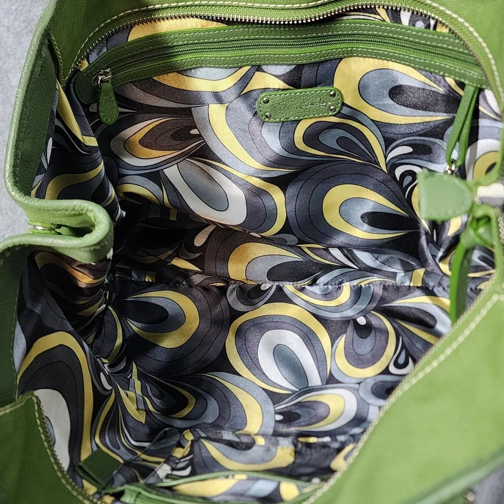 Kate Landry Tote Bag Womens Large Green Canvas Shoulder Purse Geometric Lining - Picture 4 of 11